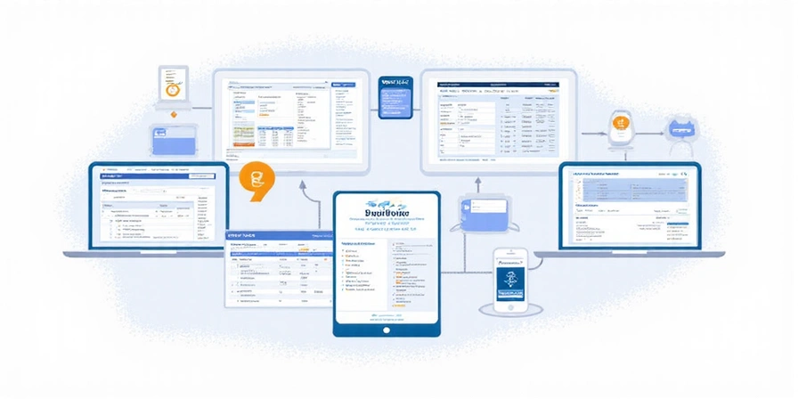 Image showcasing various hotel management software interfaces integrated together