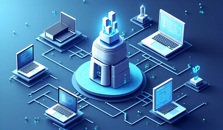 Digital data flowing between devices, representing information collection