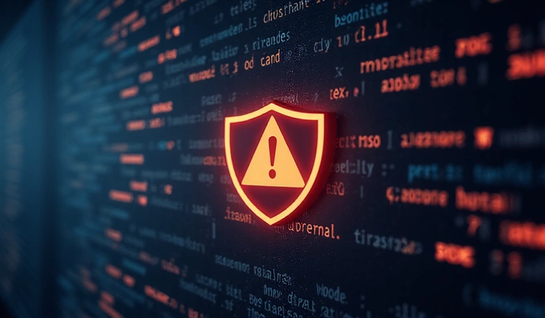 Warning sign with abstract digital background representing data security and liability